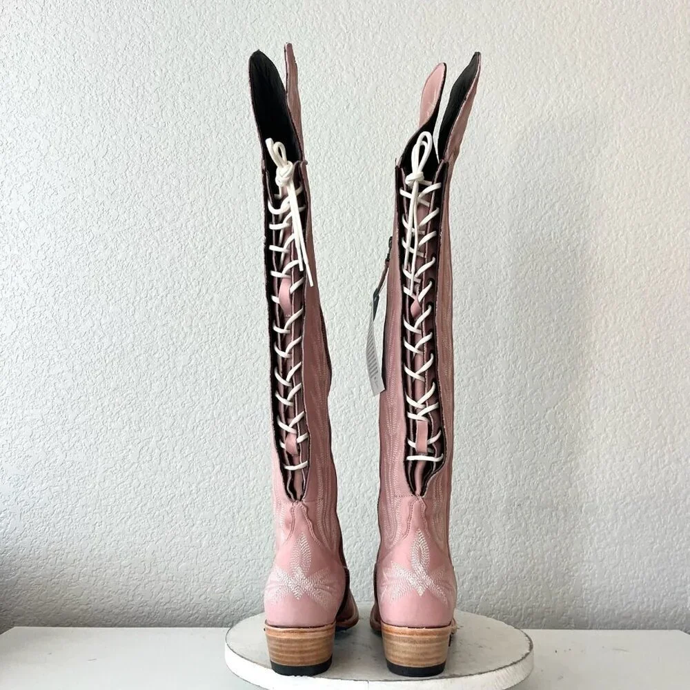 Lane LEXINGTON Over the Knee Womens Cowboy Boots 7.5 Pink Western Cowgirl Tall